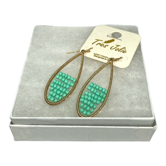 New Gold and Turquoise Beaded Fashion Earrings - Picture 3 of 3